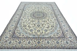 Surface texture of New Nain rug with natural Wool and intricate pattern