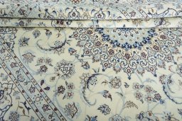 Close-up detail of New Nain rug from Iran / Persia showing Wool weave