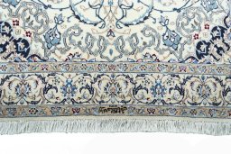 Close-up detail of New Nain rug from Iran / Persia showing Cork weave