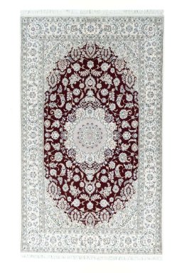 Full view of New Nain rug from Iran / Persia, 242 × 145 cm in Red tones