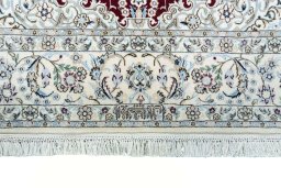 Full view of New Nain rug from Iran / Persia, 242 × 145 cm in Red tones