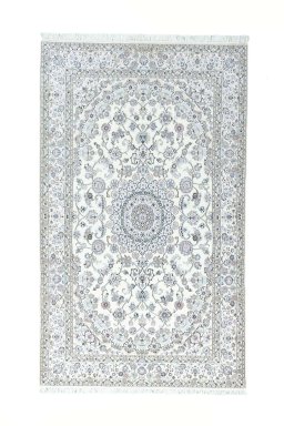 Full view of New Nain rug from Iran / Persia, 248 × 150 cm in Beige tones