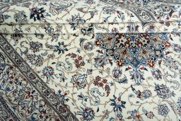 Close-up detail of 2000s Nain rug from Iran / Persia showing Cork weave
