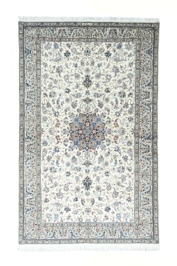 Full view of 2000s Nain rug from Iran / Persia, 262 × 165 cm in Beige tones