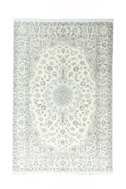 Full view of New Nain rug from Iran / Persia, 297 × 197 cm in Beige tones