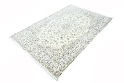 Corner detail of New Nain rug showing border pattern and Wool pile