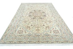 Surface texture of 2000s Nain rug with natural Wool and intricate pattern