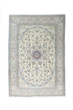 Full view of New Nain rug from Iran / Persia, 361 × 251 cm in Beige tones