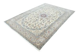 Corner detail of New Nain rug showing border pattern and Silk pile
