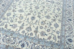Close-up detail of New Nain rug from Iran / Persia showing Wool weave