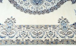 Corner detail of New Nain rug showing border pattern and Wool pile