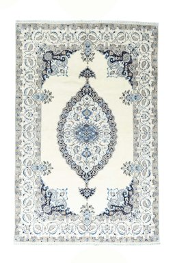 Full view of New Nain rug from Iran / Persia, 298 × 193 cm in Beige tones