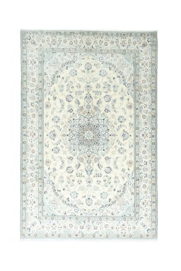 Full view of New Nain rug from Iran / Persia, 309 × 202 cm in Beige tones