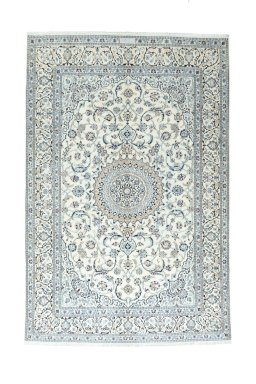 Full view of New Nain rug from Iran / Persia, 294 × 192 cm in Beige tones