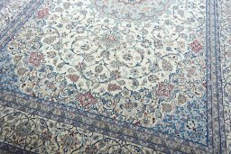 Close-up detail of 2000s Nain rug from Iran / Persia showing Cork weave