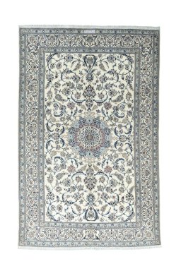 Full view of New Nain rug from Iran / Persia, 304 × 196 cm in Beige tones