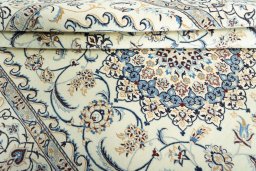 Close-up detail of New Nain rug from Iran / Persia showing Wool weave