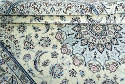 Close-up detail of New Nain rug from Iran / Persia showing Wool weave