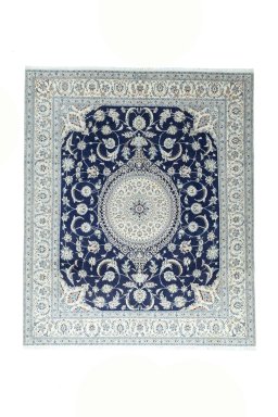 Full view of New Nain rug from Iran / Persia, 302 × 253 cm in Blue tones