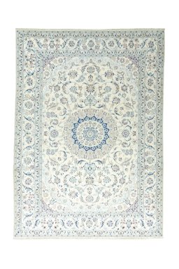Full view of New Nain rug from Iran / Persia, 343 × 249 cm in Beige tones