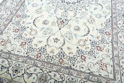 Close-up detail of New Nain rug from Iran / Persia showing Wool weave