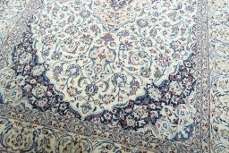 Close-up detail of 2000s Nain rug from Iran / Persia showing Wool weave