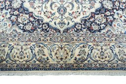 Full view of 2000s Nain rug from Iran / Persia, 296 × 195 cm in Beige tones