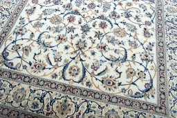 Close-up detail of 2000s Nain rug from Iran / Persia showing Wool weave