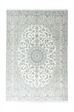 Full view of New Nain rug from Iran / Persia, 356 × 242 cm in Beige tones