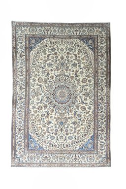 Full view of 2000s Nain rug from Iran / Persia, 354 × 241 cm in Beige tones