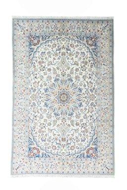 Full view of New Nain rug from Iran / Persia, 313 × 206 cm in Beige tones