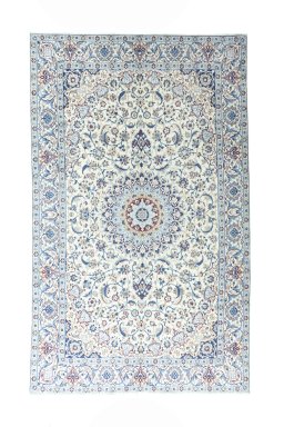 Full view of 2000s Nain rug from Iran / Persia, 318 × 195 cm in Beige tones