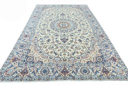 Surface texture of 2000s Nain rug with natural Wool and intricate pattern