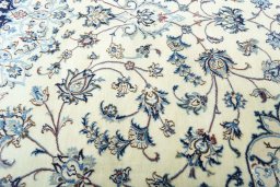 Close-up detail of New Nain rug from Iran / Persia showing Wool weave