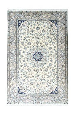 Full view of New Nain rug from Iran / Persia, 305 × 200 cm in Beige tones
