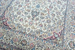 Close-up detail of 2000s Nain rug from Iran / Persia showing Wool weave