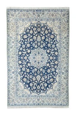 Full view of 2000s Nain rug from Iran / Persia, 321 × 206 cm in Blue tones