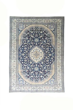 Full view of 2000s Nain rug from Iran / Persia, 397 × 287 cm in Blue tones