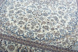 Close-up detail of 2000s Nain rug from Iran / Persia showing Wool weave