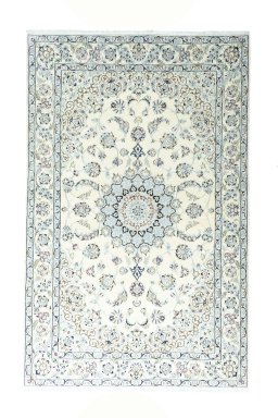 Full view of New Nain rug from Iran / Persia, 243 × 154 cm in Beige tones