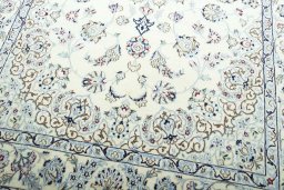 Close-up detail of New Nain rug from Iran / Persia showing Wool weave