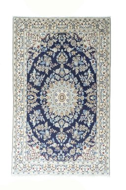 Full view of 2000s Nain rug from Iran / Persia, 201 × 125 cm in Blue tones