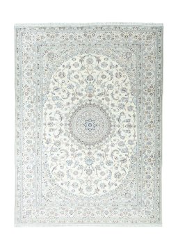 Full view of New Nain rug from Iran / Persia, 400 × 296 cm in Beige tones