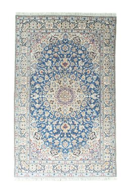 Full view of 2000s Nain rug from Iran / Persia, 256 × 161 cm in Blue tones