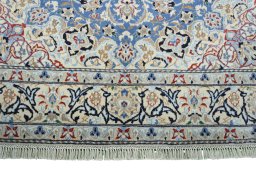 Full view of 2000s Nain rug from Iran / Persia, 256 × 161 cm in Blue tones