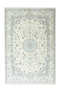 Full view of New Nain rug from Iran / Persia, 295 × 200 cm in Beige tones