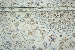 Close-up detail of 2000s Nain rug from Iran / Persia showing Wool weave