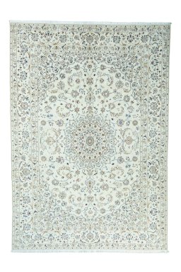Full view of 2000s Nain rug from Iran / Persia, 348 × 244 cm in Beige tones