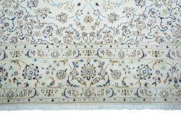 Full view of 2000s Nain rug from Iran / Persia, 348 × 244 cm in Beige tones