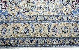 Full view of 2000s Nain rug from Iran / Persia, 367 × 245 cm in Beige tones